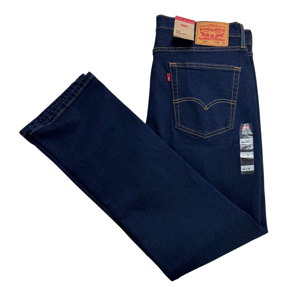 Levis 514 Straight Fit Stretch Mens Jeans Dark Indigo Blue 36x32